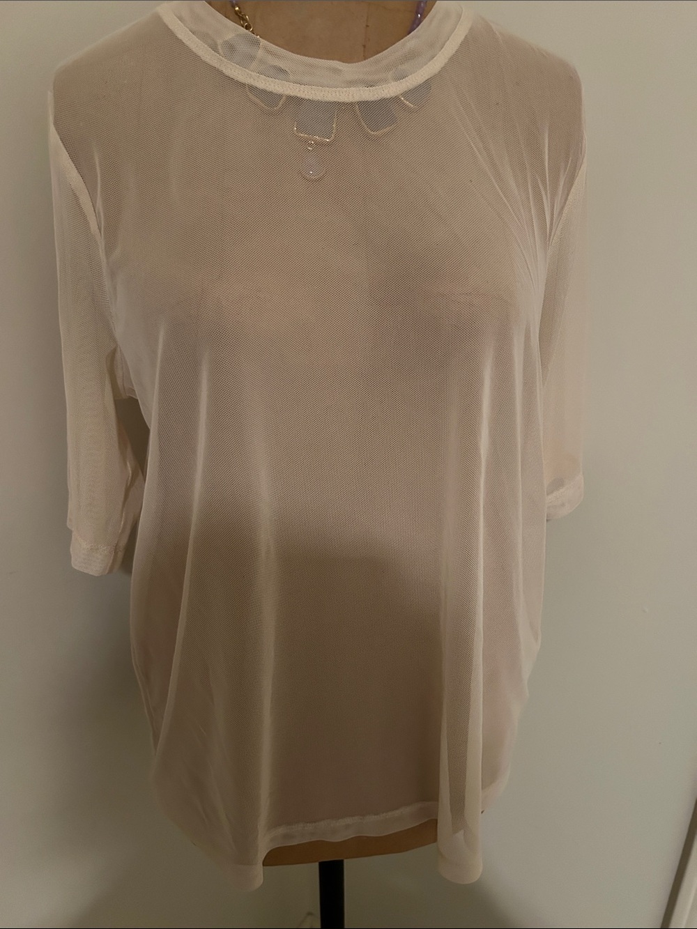 Porridge Sheer Cream Short Sleeve Mesh Tee